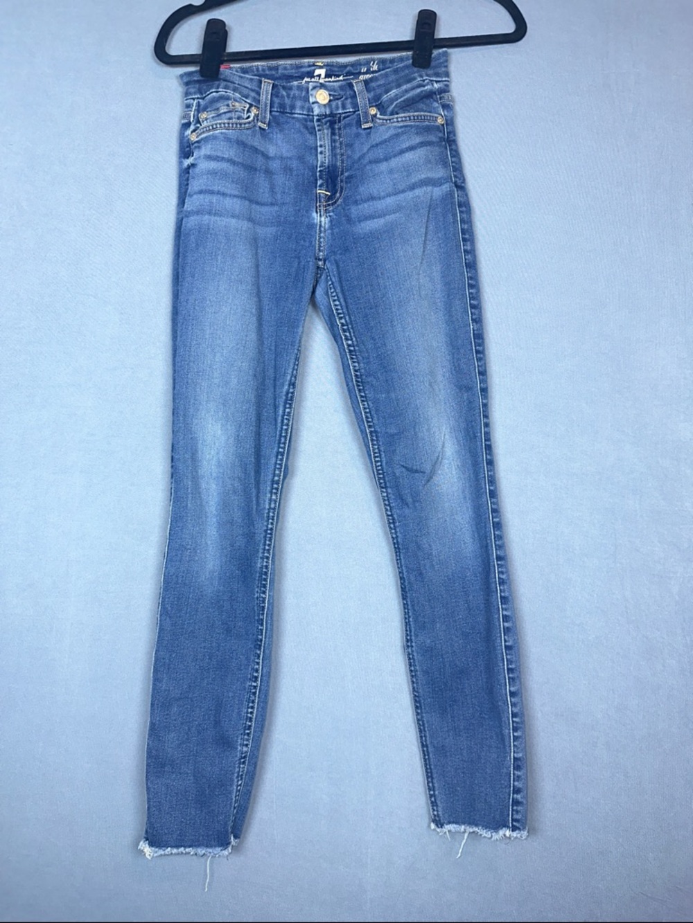 7 For All Mankind Gwenevere Skinny Jeans Womens 24 Distressed Blue Stretch Denim